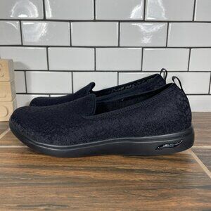 Skechers Arch Fit Uplift Romantic Shoes Womens Size 9 Black Floral Mesh Slip On